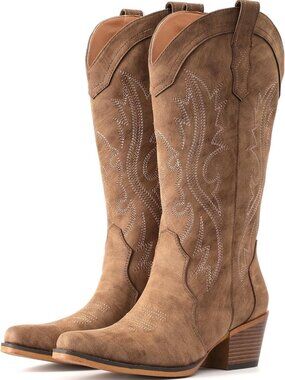 Stylish Mid Calf Western Cowgirl Boots for Women - Snip Toe Design, Perfect Fit
